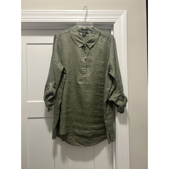 Jones & Co Jones NY 100% Linen Over Shirt Roll Up Sleeves Buttons Army GREEN 1X - Picture 1 of 6